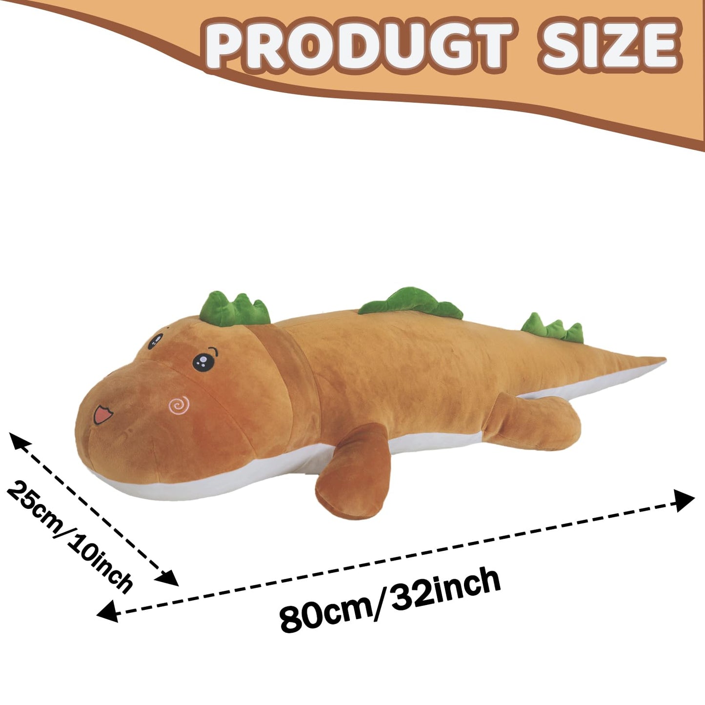 32" Giant Dinosaurs Plush Toy Pillow, Cute Dinosaur Stuffed Animals Doll, Soft Back Cushion Big Brown Dinosaur Plushies, Gift for Kids Boys, Birthdays