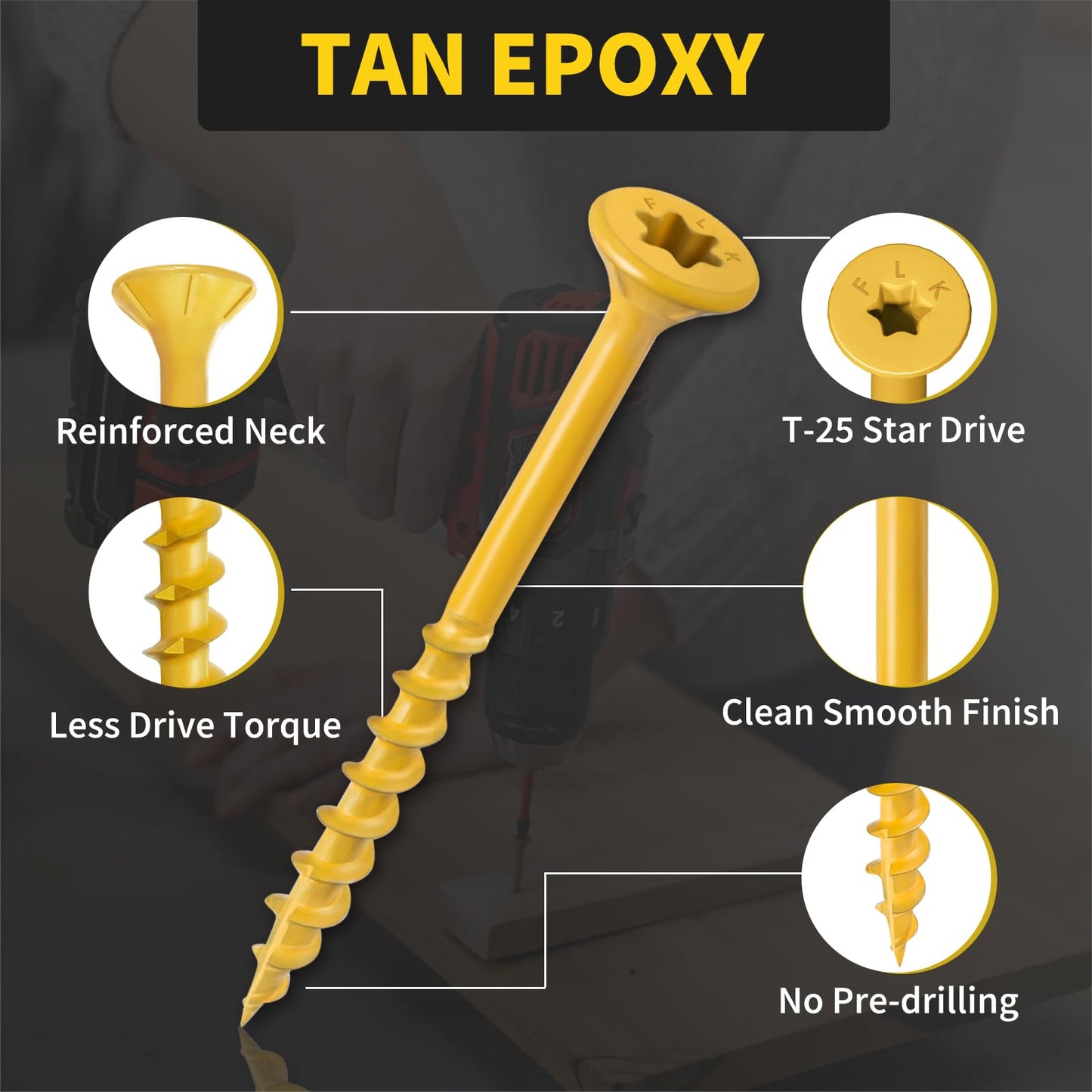 Wood Screws 2 Inch, FIXLINK Deck Screws #8 x 2, 310pcs, Epoxy Coated, T25 Star Bit Above 1500 Hour Salt Spray Coating Outdoor Decking Screws Excellent Rust Resistant for Outdoor Wood Fence