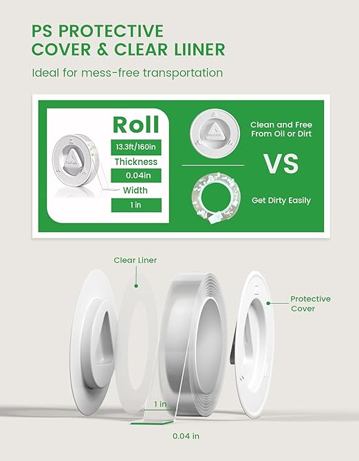 Double Sided Tape Heavy Duty, 2 PCS Extra Large 160 Inch Nano Tape, Transparent Strong Double Sided Adhesive Mounting Tape, Clear Picture Hanging Strips for Wall, Poster, Carpet, Craft