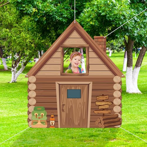 Camping Party Decorations Photo Prop Selfie Frame Happy Camper Photo Booth Props Rustic Wooden Cabin Banner Sign Supplies ...