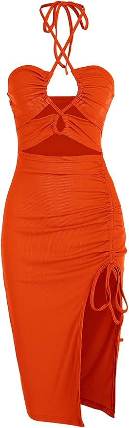 ZAFUL Women's Sleeveless Dress Sexy Midi Halter Dresses Criss Cross Cami Womens Casual Clothes for Party