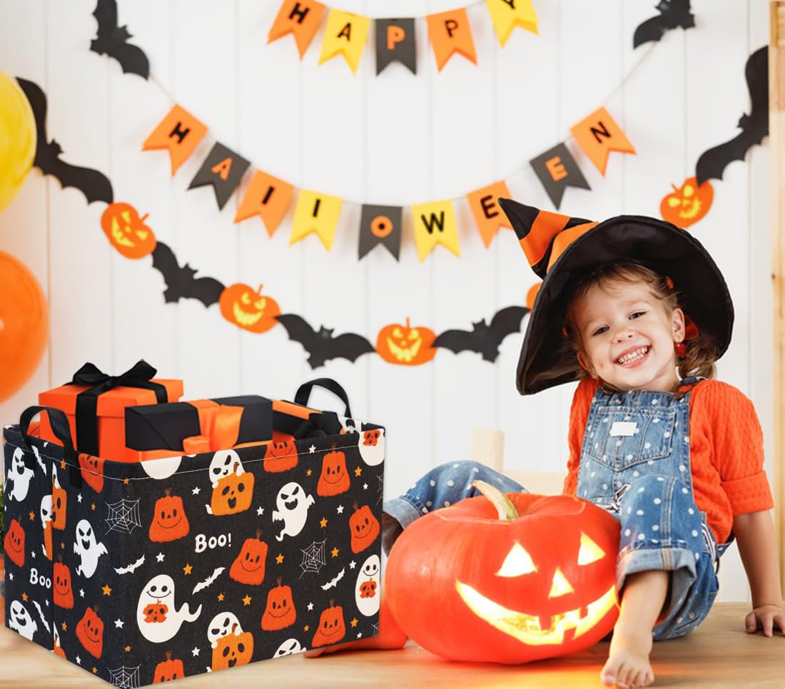 TIBAOLOVER Halloween Basket Cute Halloween Baskets for Kids Pumpkin Halloween Basket Rectangular Toy Storage Bin Organizer Box Room Decor for Halloween Parties(Black Halloween)