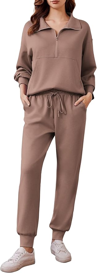 PINSPARK 2 Piece Sets for Women 2025 Fall Travel Outfits Long Sleeve Tracksuit Joggers Sets Half Zip Sweatsuit Matching Set