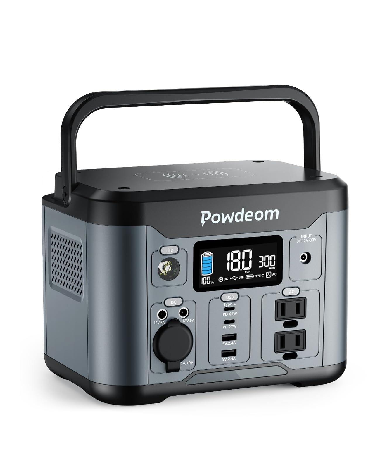 300W Portable Power Station, Powdeom 296Wh Power Bank With Ac Outlet, Solar Generator Laptop Charger, Battery Backup Power Suppl