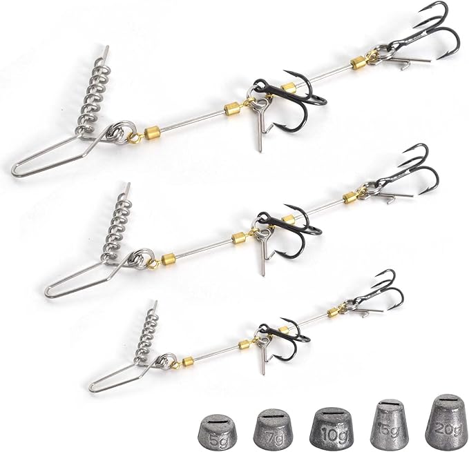 3 Pieces Fishing Stinger Hooks, S/M/L Sizes with 5g20g Weights for Rubber Fish