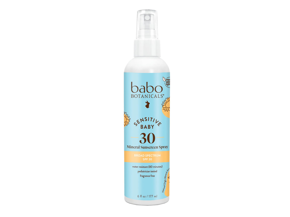 Babo Botanicals Baby Skin Mineral Sunscreen Spray SPF 30 with 100% Zinc Oxide Active, Water-Resistant, Unscented, 6 Fl Oz