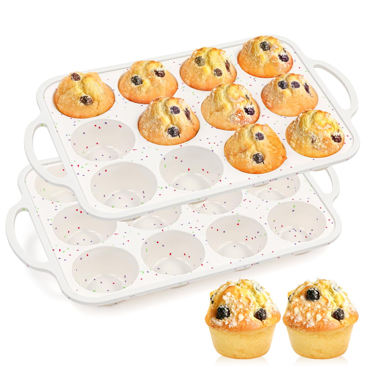 FUNBAKY Silicone Muffin Pans for Baking, Metal Reinforced Frame 12 Cups Regular Size Silicone Cupcake Pan Nonstick Muffin Tin for Baking Muffin, Cupcake, Frittatas,BPA Free, Dishwasher Safe