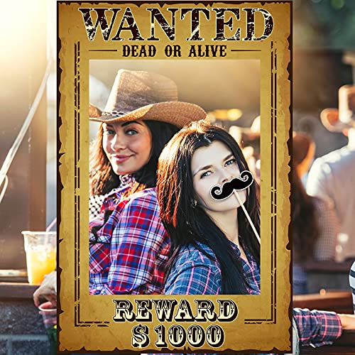 Blulu 9 PCS West Wanted Photo Booth Prop Kit - 24 x 17 '' Wild Western Selfie Booth Poster Frames for Cowboy Cowgirl Theme...