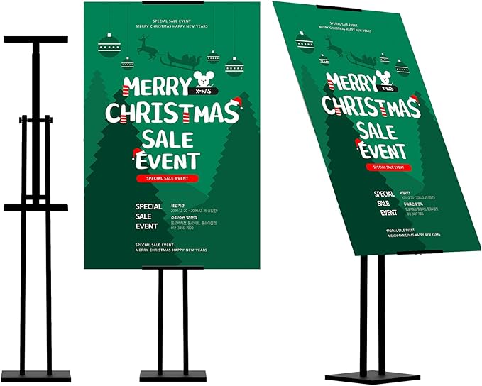 ONCEMORE Heavy Duty Sign Stand, Floor Poster Board Stand, Adjustable Metal Sign Holder Height Up to 60 Inches and 180° Rot...