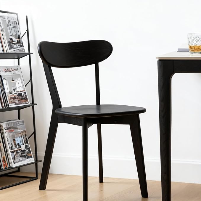 Bamskov 100% Solid Oak Wood Dining Room Chairs - Practical Kitchen Chairs - Wood Chair for Dining Room, Kitchen (2, Black)