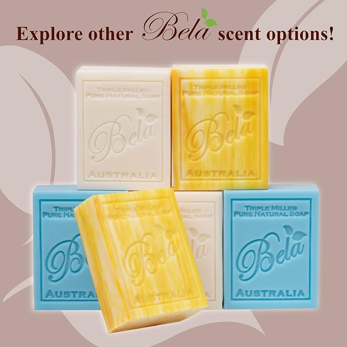 BELA Gardeners with Crushed Leaf and Bran Soap 3.3 OZ Pack of 6, Long Lasting French Triple Milled Bar Soap with Organic Shea Butter, Hand, Face and Body Wash Bar, Made in Australia