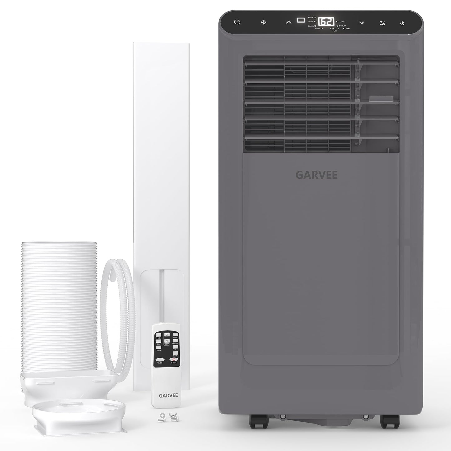 Garvee 8000 BTU Portable Air Conditioner,Up to 350 Sq.Ft. Remote Control 48dB Portable AC Unit, Dehumidifier, Fan, Sleep, 24H Timer&Installation Kit, DOE Certified, Ceer 6.2,Grey+Black Panel