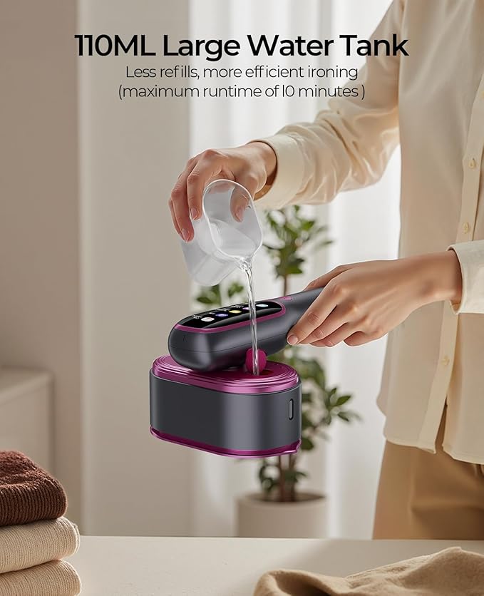 Portable Travel Steamer for Clothes: 2-in-1 Handheld Garment Steamer Iron - Rapid 15s Heat Up & 5 Steam Settings - Large Ceramic Panel - 110-120V Upgraded