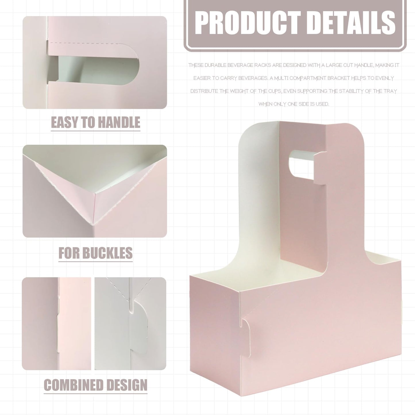 2 Cup Disposable Drink Carrier for Delivery with Handle,15 Count Pink Paperboard Cup Holder,Cup Carriers for Hot or Cold Drinks,Coffee Carrier, Food Delivery,Take Out Cup Carriers (Pink, 15 PCs)