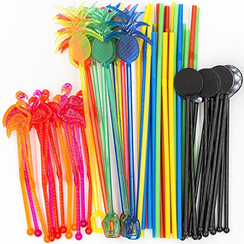 Ultimate Bar Caddy Assorted Swizzle Sticks, Disposable Flexible Straws (2 Sizes) – Ideal Bar Party Refill Kit for Organize...