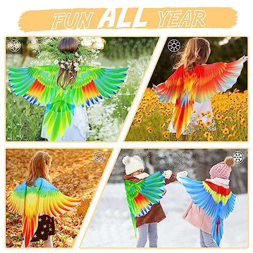 IROLEHOME Bird-Costume-Parrot-Wings for Kids with Bird Headbands, Boys Girls Eagle Dress-up Cape Christmas Gifts Party Favors