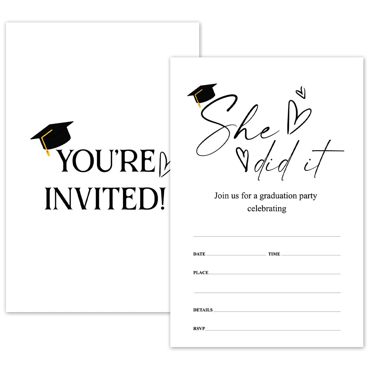 Graduation Invitation Cards, She Did It Grad Invitations for High School College Masters, Grad Party Announcement Cards, 20 Invitation Card With Envelope, Graduation Party Favor & Supplies - yq03
