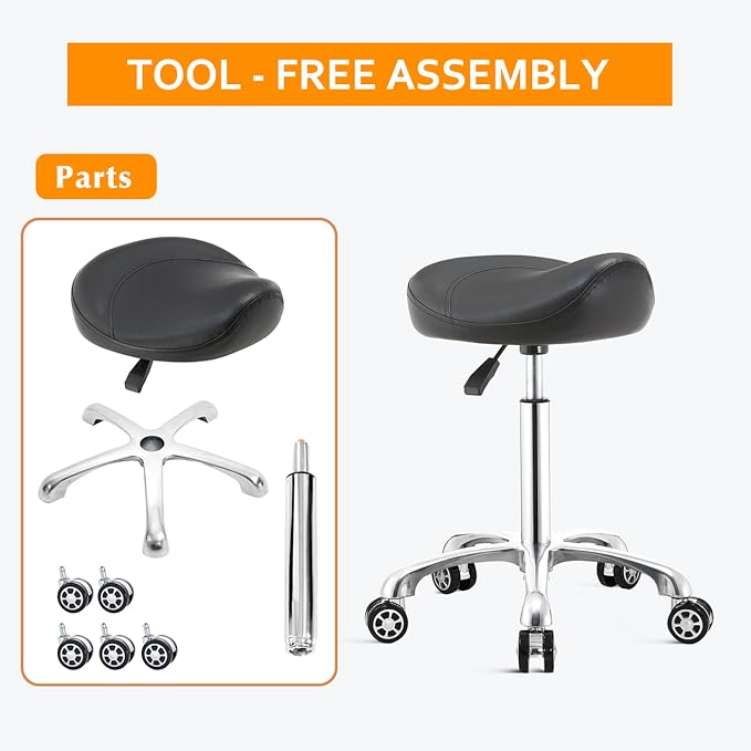 Nolasalon Saddle Stool Chair with Wheels,Ergonomic Swivel Rolling Height Adjustable for Salon Beauty Clinic Dentist Tattoo Home Office