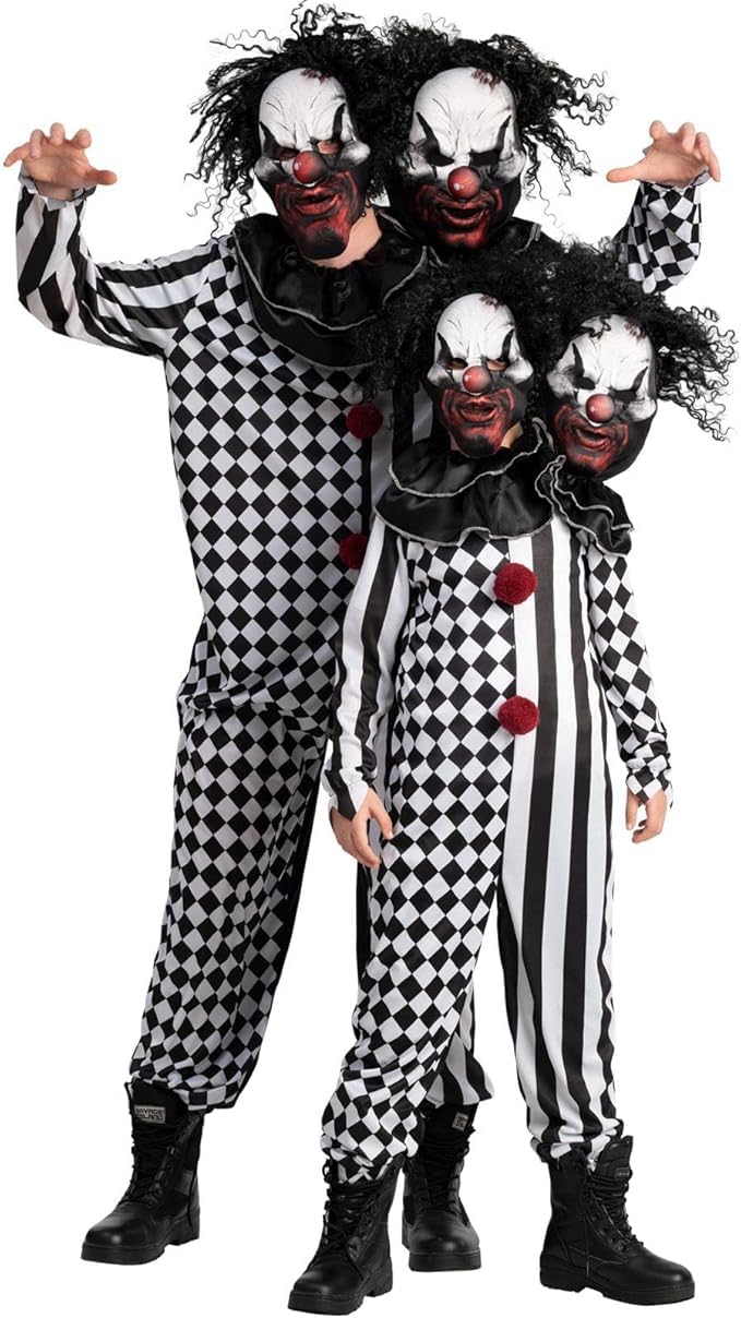 Morph Scary Clown Costume for Adults, Killer Clown Costume Men and Women, Halloween Scary Outfit, Creepy Horror Suit, 2 heads, Large