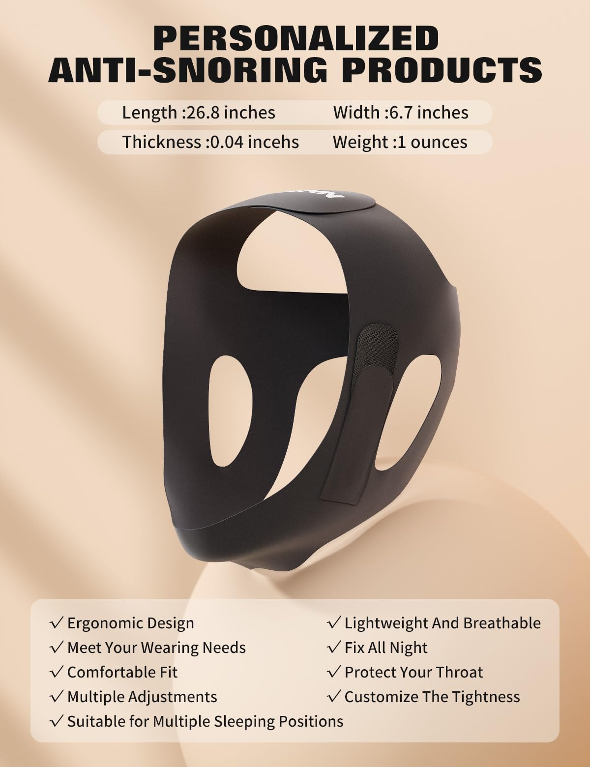 NNSRR Chin Strap for Sleeping,Anti Snore Chin Strap for CPAP Users,Anti Snoring Devices Breathable and Reusable for Men and Women,Simple and Effective Snoring Solution