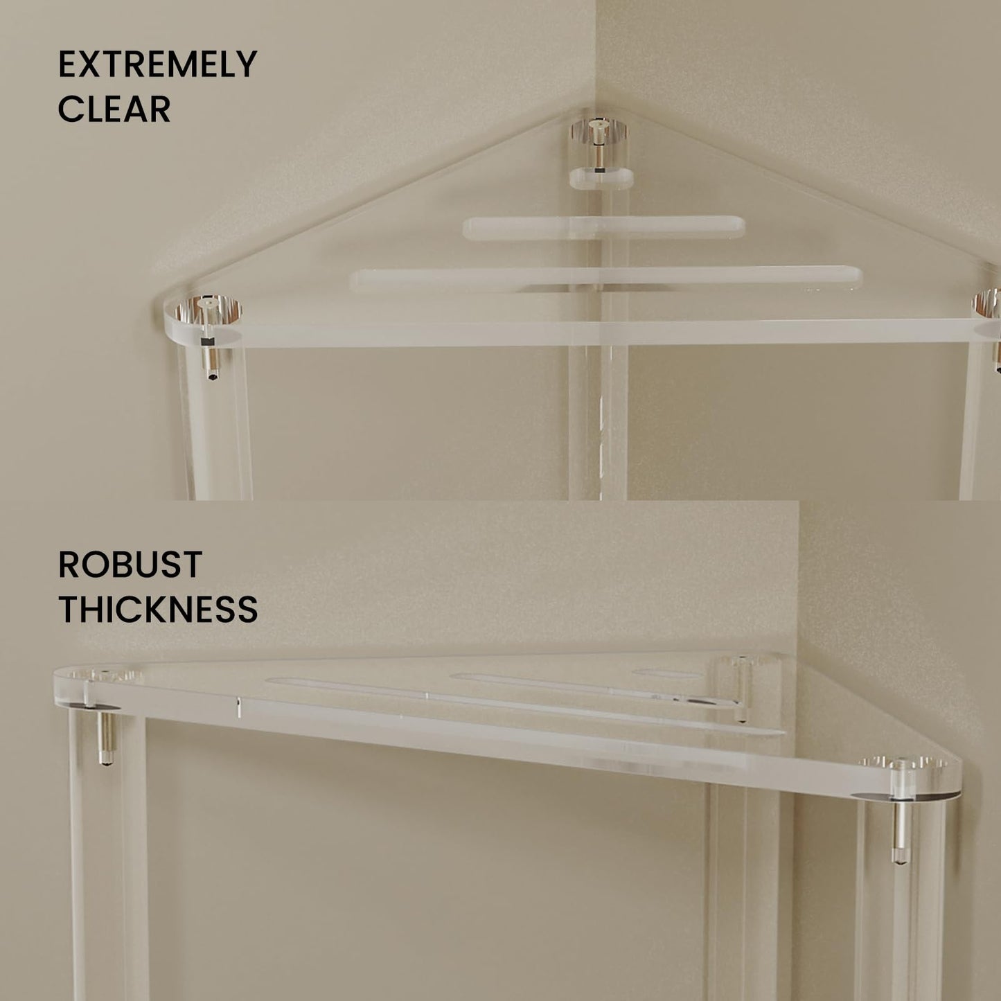 GOIOOIA Acrylic Corner Shower Stool for Shaving Legs 11.42" D X 11.42" W X 14.37" H, Triangle Shower Foot Rest with Storage Shelf, Heavy Duty, for Inside Shower,
