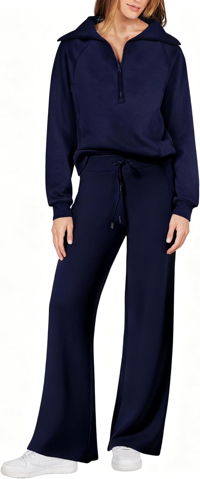 sopranlly Women's 2 Piece Outfits 2025 Casual Half Zip Wide Leg Pants Tracksuit Sets Lounge Set Travel Vacation Sweatsuits