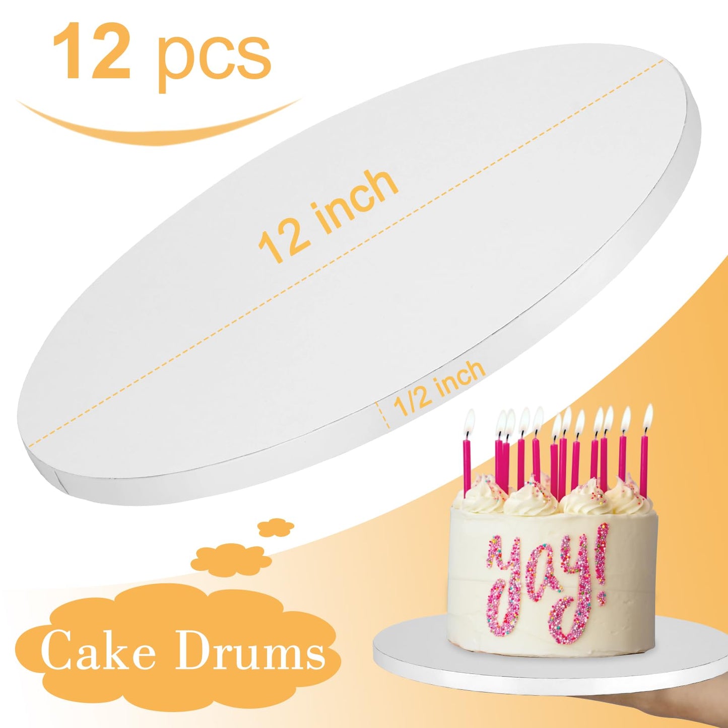 12 PCS Cake Drums 12 Inch, 12inch Drum, Cake Boards 12 Inch Round, 1/2" Thick Cardboard, Sturdy Circle, Base para Pastel Cardboard Base White Cake Boards for Wedding