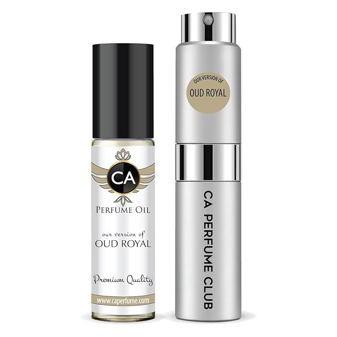 CA Perfume Duo Impression of Oud Royal For Women And Men Perfume Layering Set Long Lasting Travel Size EDP + Body Oil Roll-On Bottle 0.27 Fl Oz+0.33 Fl Oz