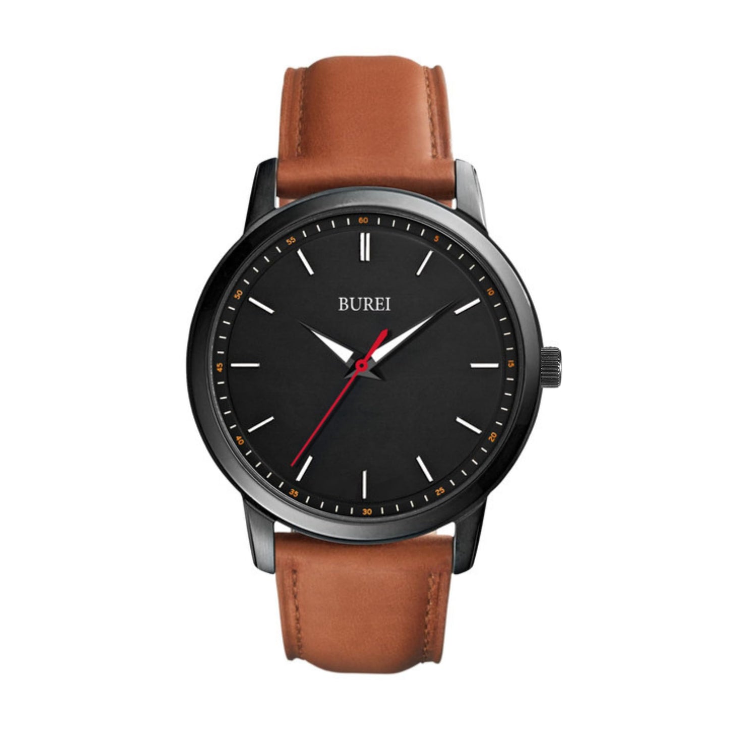 BUREI Mens Fashion Watches Brown Leather Analog Quartz Waterproof Watch Dress Minimalist Wrist Watches for Men, Gift for Men (Red Black Brown)
