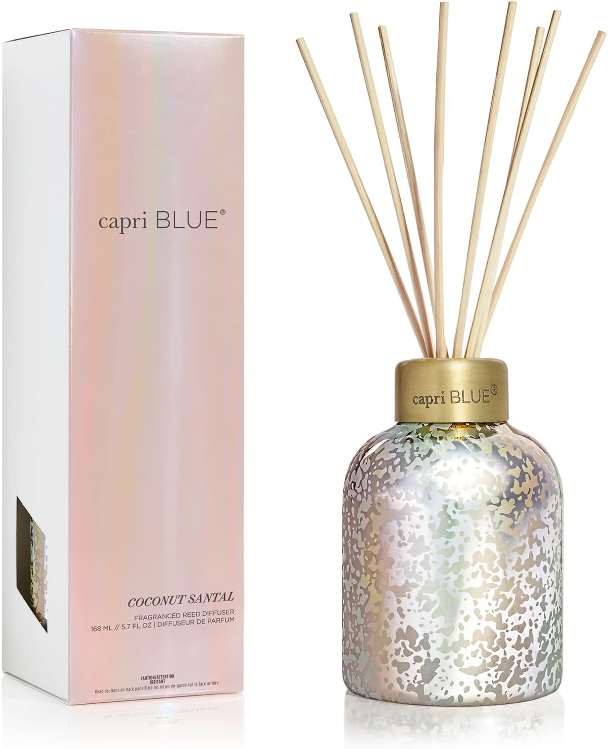Capri Blue Reed Diffuser - Reed Diffuser Set Includes Scented Oil, Sticks, and Mercury Iridescent Glass Bottle - Home Decor Room Fresheners - Coconut Santal (5.7 fl oz)