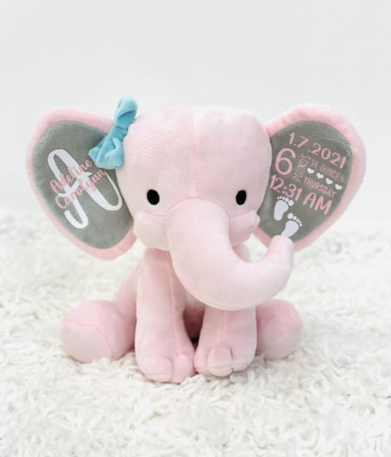 Up2ournecksinfabric, Personalized Keepsake, Stuffed Animal, Newborn, Birth Announcement Stuffed Animal,