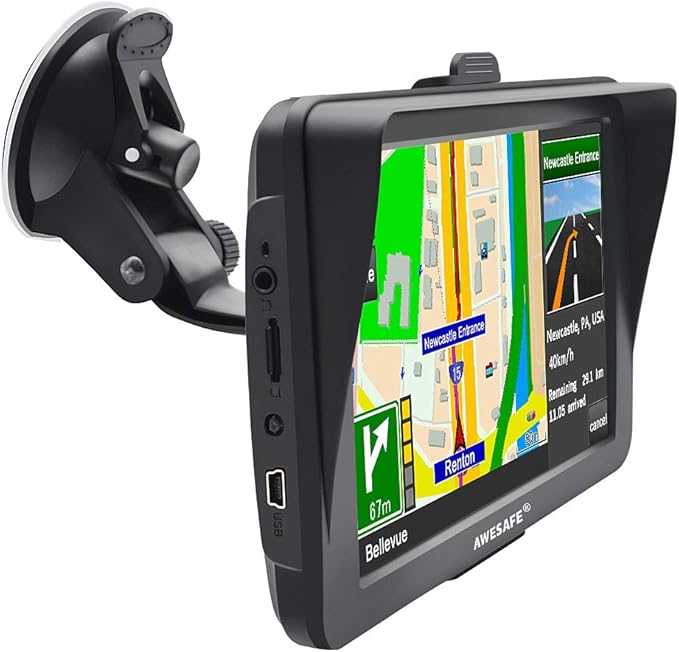 AWESAFE GPS Navigator for Car Truck RV with Bluetooth, Latest 2025 Map 7 inch Touch Screen GPS for Car, Vehicle GPS with S...