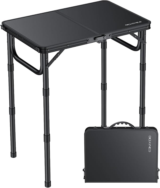 Diceaynico Folding Camping Table, 22" x 15" Picnic Table with 3 Adjustable Height Max 27.5", Matte Black Aluminum Folding ...