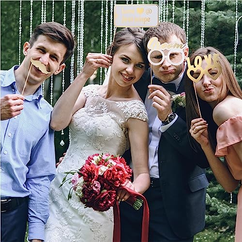 SOUL SHIFT 60PCs Fully Assembled Wedding Photo Booth Props - Prop Stand - Gold Signs - Elegant Wedding & Reception Party S...
