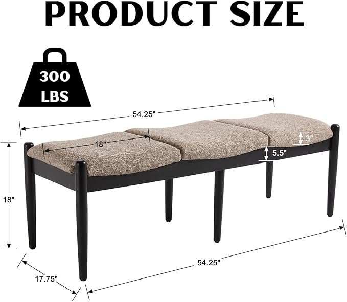 RIVOVA 54.25" Modern Ottoman Benchs Set of 2 Upholstered Linen Bedroom End of Bed Bench Boho Bench Long Seating Bench Entryway Stool with Wood Legs for Living Room/Foyer, Khaki