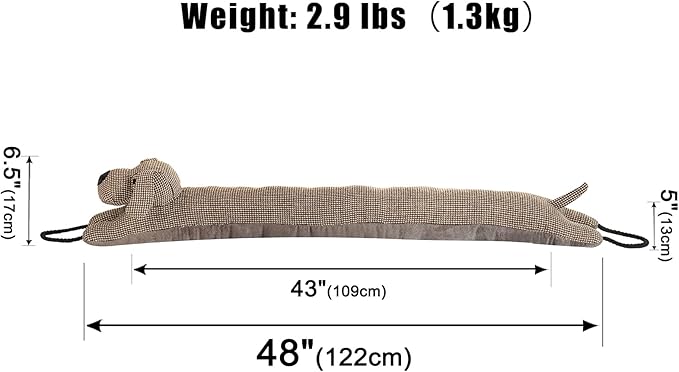 Marwood Under Door Draft Stopper Decorative Wind Stopper 48 inch for Door & Window, Weighted Animal Air Draft Stopper Snake Noise Blocker for Bottom of Door with Hanging Loops - Brown Dog