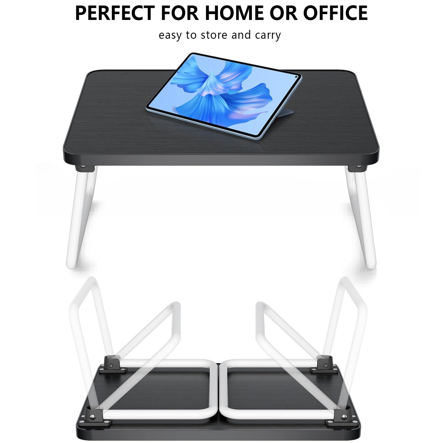 Foldable Lap Desks Laptop Tray for Bed or Couch,Portable Breakfast Serving Tray with Folding Legs,Lightweight Mini Table, Laptop Stand for Working, Reading and Writing,Black