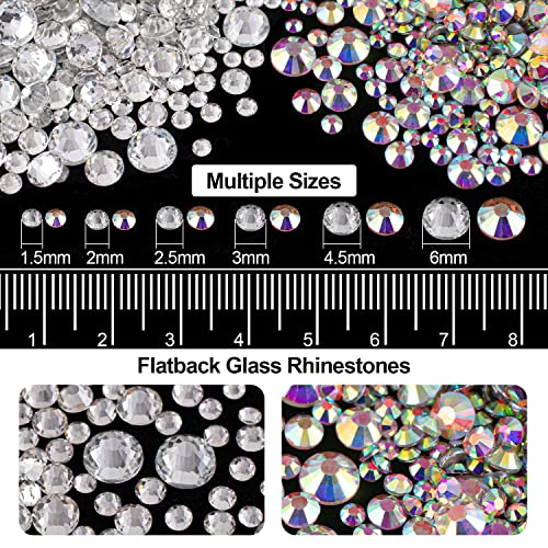 Flat Back Rhinestone Kits Colorful Rhinestones+Crystal AB&Transparent White Face Gems Nail Gem with Quick Dry Makeup Glue+...