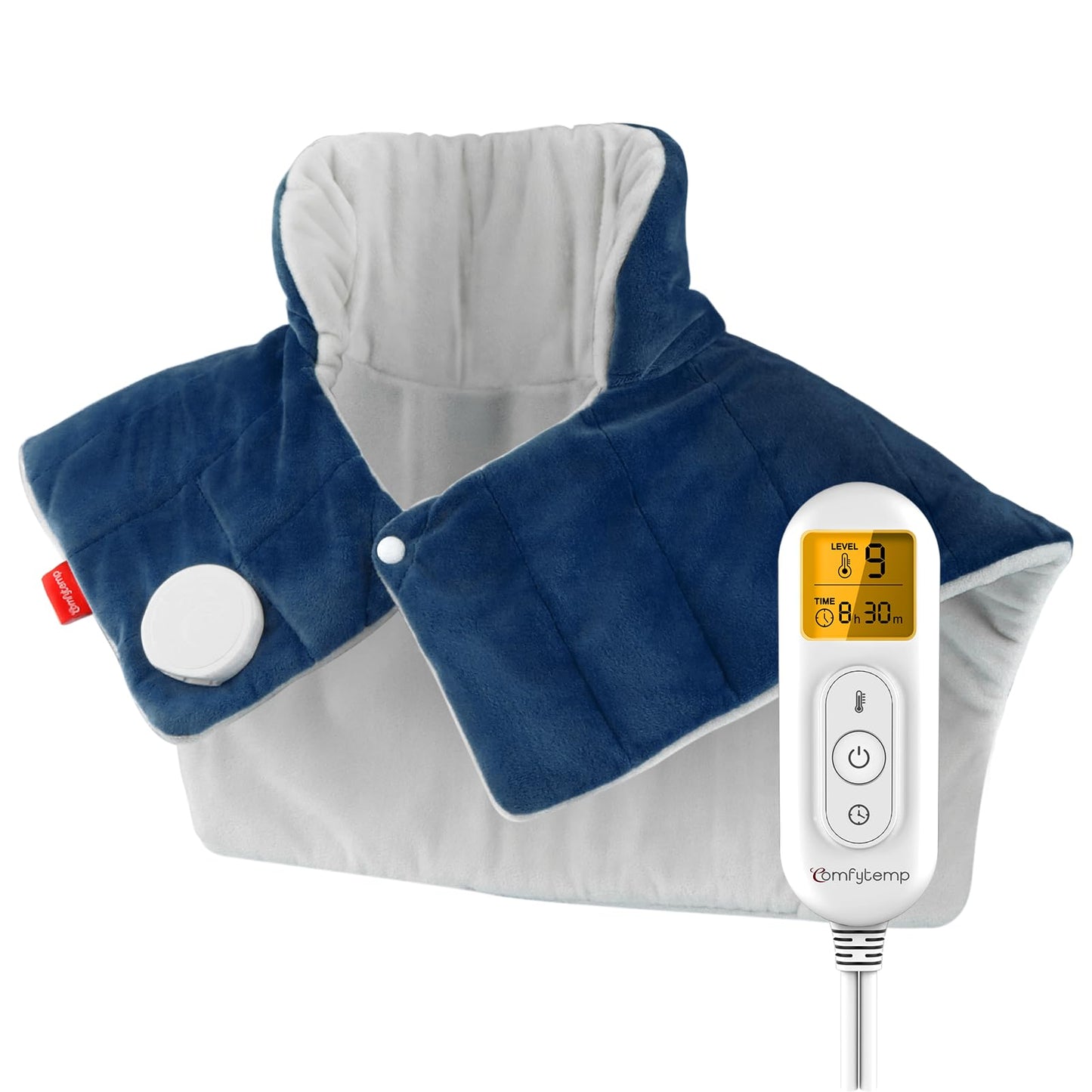 Comfytemp Heating Pad for Neck and Shoulders and Back, 2.6lb Weighted Electric Heat Pad FSA Eligible, Large HSA Heated Wrap, 9 Heat Settings & 11 Timer, Gifts for Women Men Mom Dad, Dark Blue