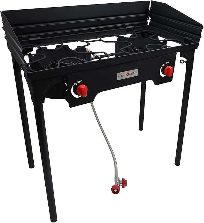 Gas One Propane Double Burner Two Burner Camp Stove with Windscreen Outdoor High Pressure Propane 2 Burner Adjustable PSI ...