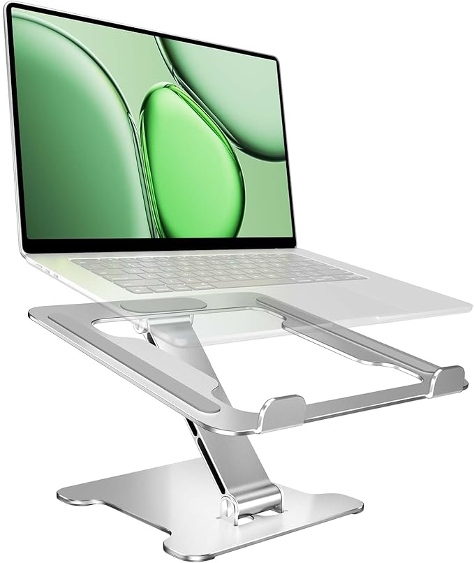 LRLKXF Foldable Aluminum Laptop Stand, Height Adjustable Ergonomic Riser for Collaborative Work,Tablet, Reading and More. Portable Laptop Stand for All 10-16" - Silver