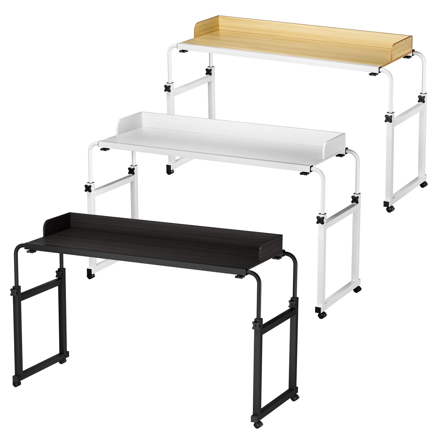 gihusrzx Overbed Table with Wheels, Adjustable Overbed Desk, Laptop Desk, Matte Black, 140x50cm, Suitable for within 230CM Bed