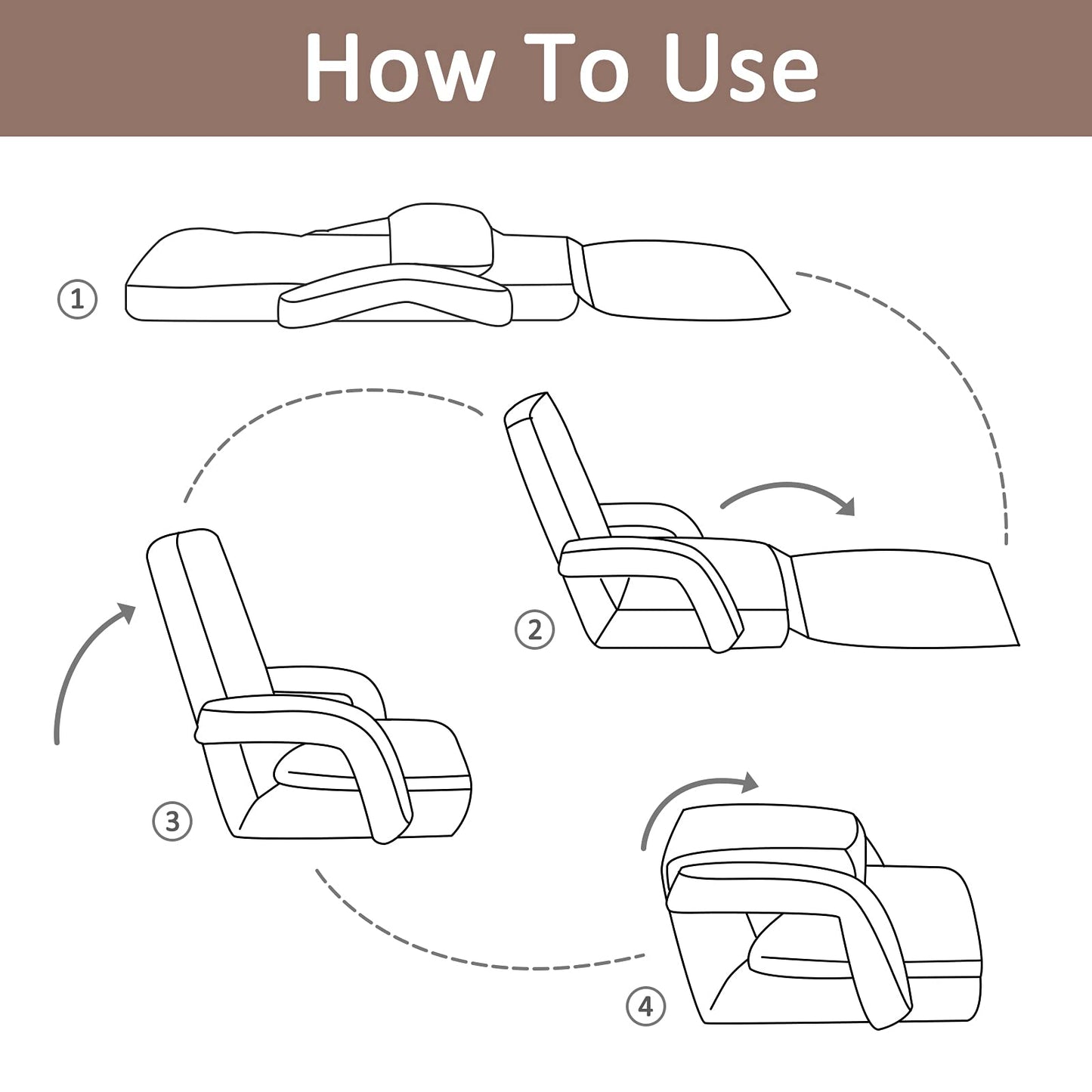 DeeLyan Foldable Lazy Sofa Bed 14-Position Adjustable Comfy Floor Chair Chaise Lounge with Armrests and Pillow with Gaming Recliner for Adults Kids with Foot Rest Futon Sofa (Brown)