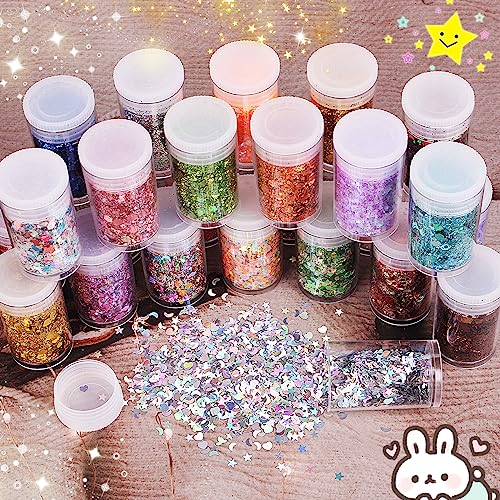 Holographic Chunky and Fine Glitter Mix, 45 Colors Craft Glitter for Epoxy Resin Arts, Iridescent Nail Glitter, Cosmetic E...