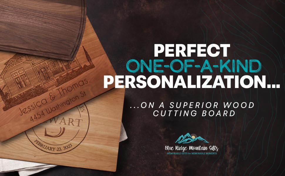 Blue Ridge Mountain Gifts - Personalized Wood Cutting Board with Gift Box, Stand, and Oil Included Laser Engraved Anniversary or Wedding Gift for Her Birthday Mom Dad Present