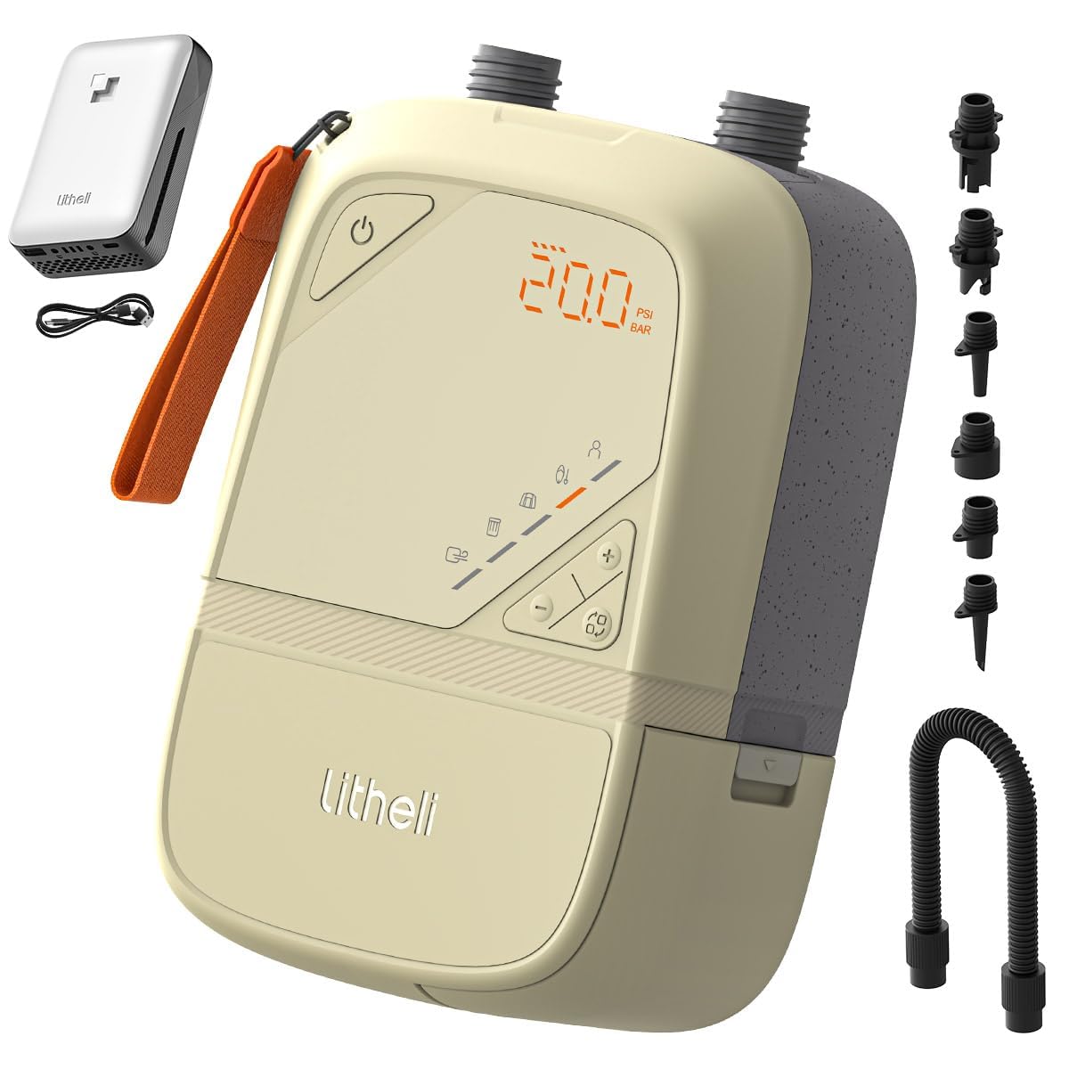 Litheli 20PSI Electric SUP Pump, Rechargeable Battery & 12V Car Powered, Dual Stage Inflation Deflation Auto-Off, Portable Air Pump for Paddle Board Kayak Tent Inflatable Bed