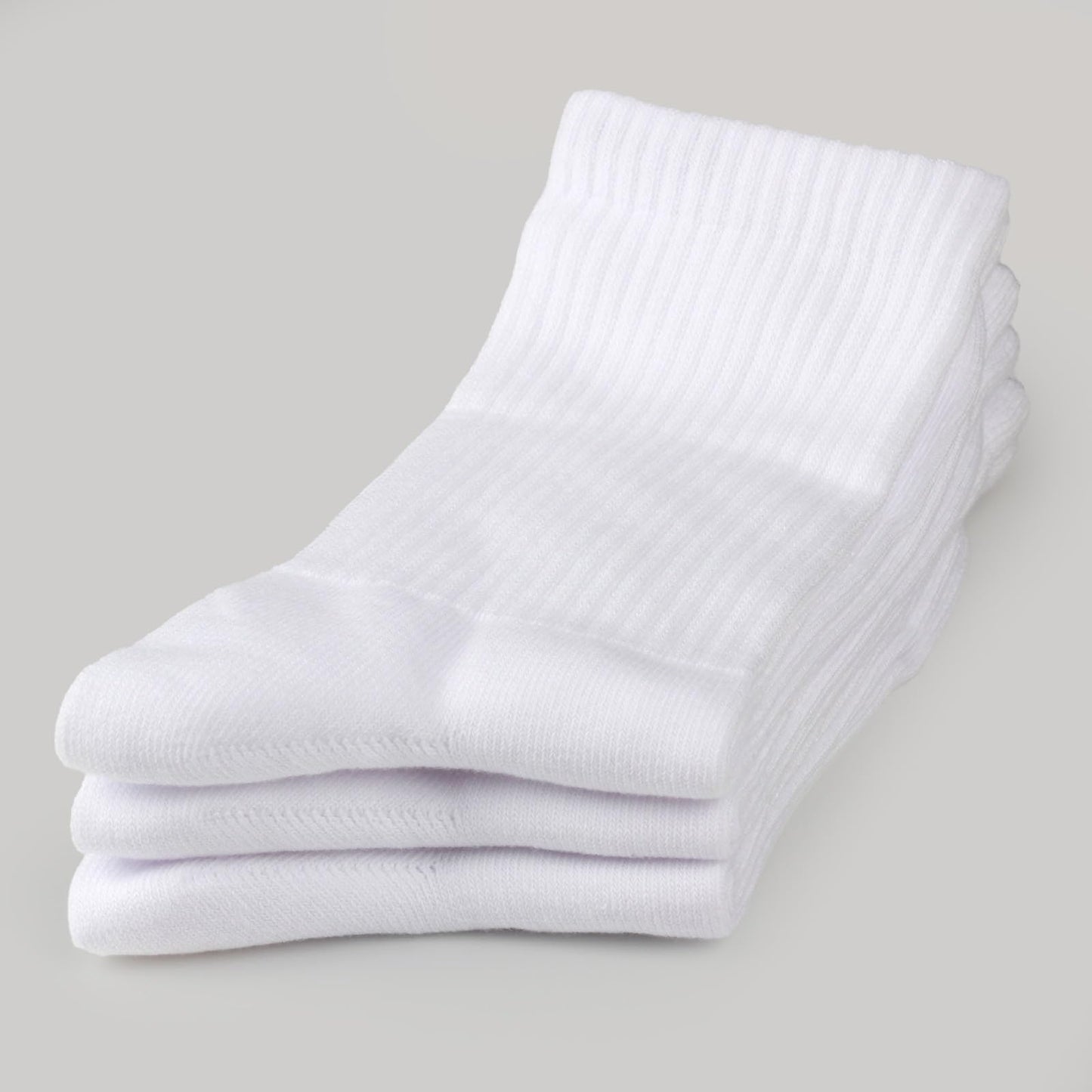 COTTON DAY Womens Soft Combed Cotton Crew Socks All White Half Ribbed Shoe Size 6-9