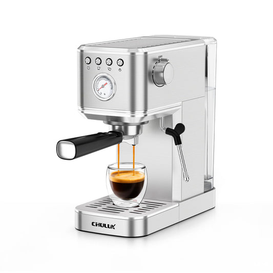 CHULUX Kom-Pro Espresso Machine 20 Bar, Semi Automatic Stainless Steel Coffee Machine for Home Latte Cappuccino Espresso Maker, Powerful Milk Frother Steam Wand