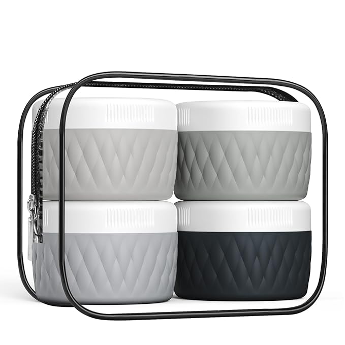 Travel Containers for Toiletries, Silicone Cream Jars BPA-Free, TSA Approved 2oz Travel Size Containers, Leak-proof Silicone Jars with Lid for Cosmetic Face Hand Body Cream (4 Pack)