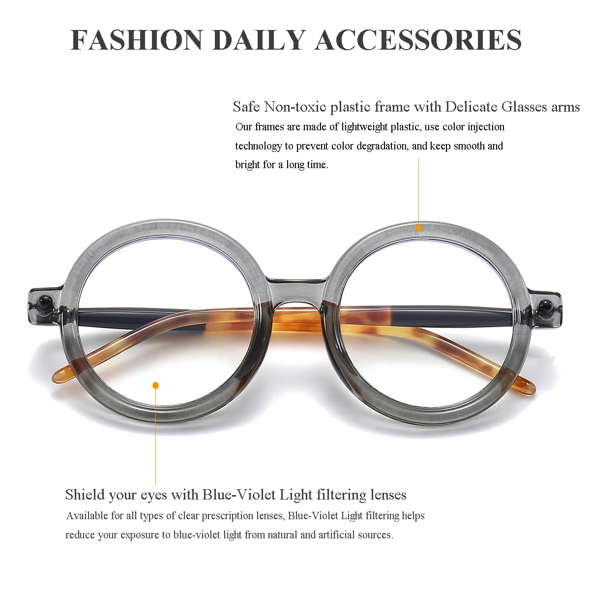 Gleyemor Retro Round Blue Light Glasses for Men Women 90s Vintage Costume Cosplay Glasses (Translucent Grey)